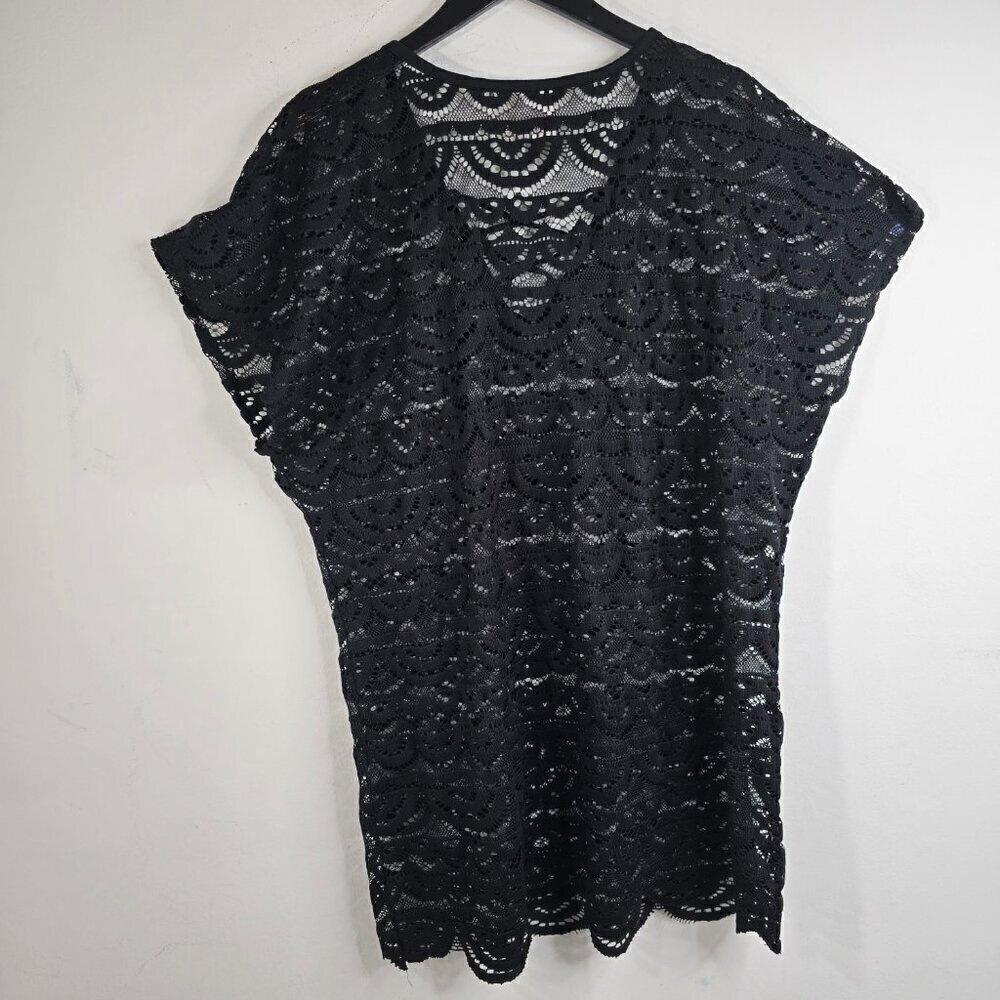 Women's Lace Crochet Cap Sleeve Black Beach Swim Cover Dress